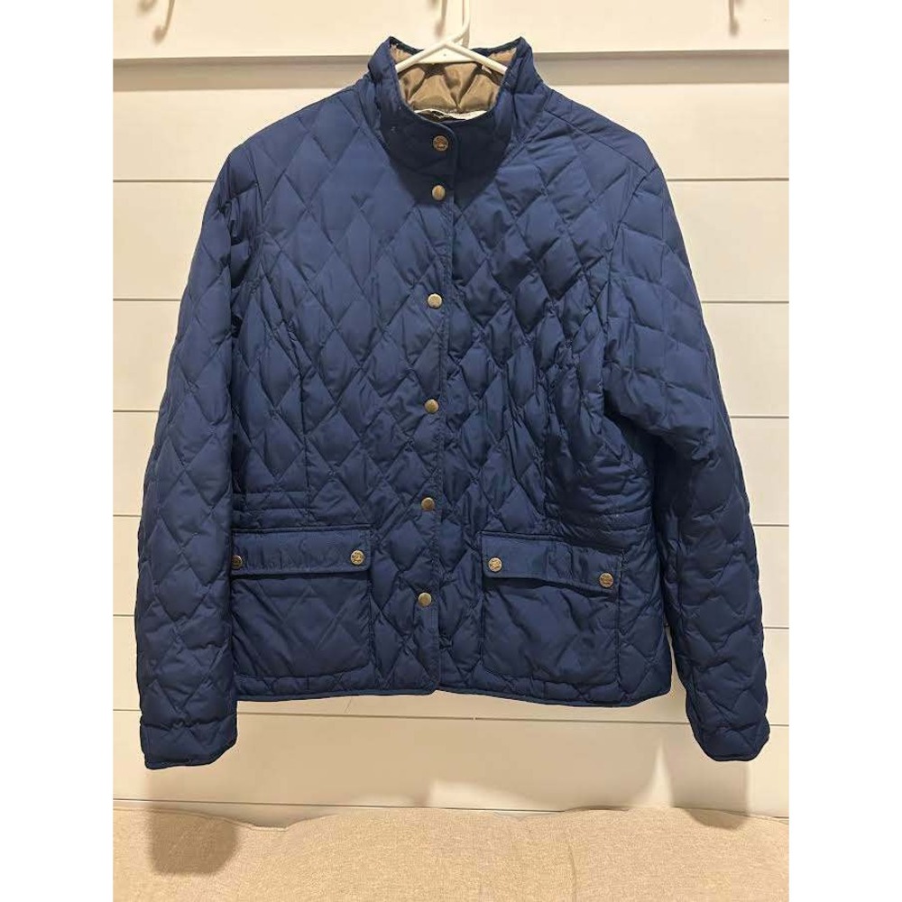 Quilted Goose Down Barn Chore Jacket Womens XL Fall 12 Eddie Bauer Navy Blue